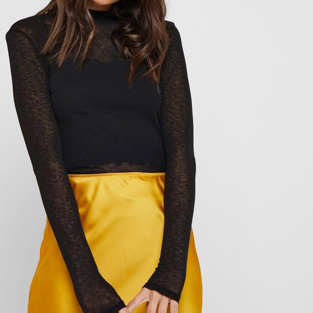 NWT Topshop Black Mock Neck Sheer Mesh Top Size US 2